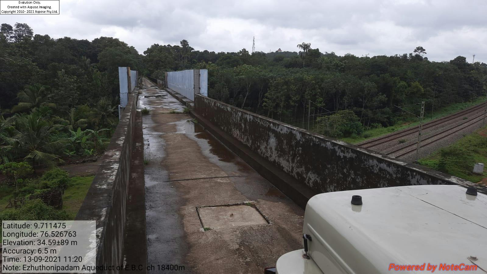 Construction of Ezuthonipadam aqueduct between ch 18220m to 18275.5m of Ettumanoor Branch canal over railway crossing at ch 44/9-10km between Kuruppanthara and Ettumanoor railway station